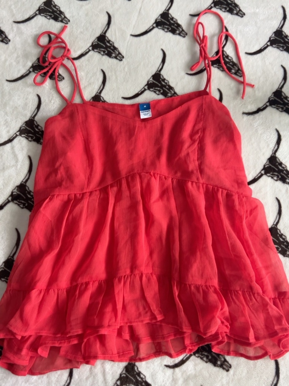 ld Navy Red Tiered Ruffle Tie Shoulder Cami Top Medium